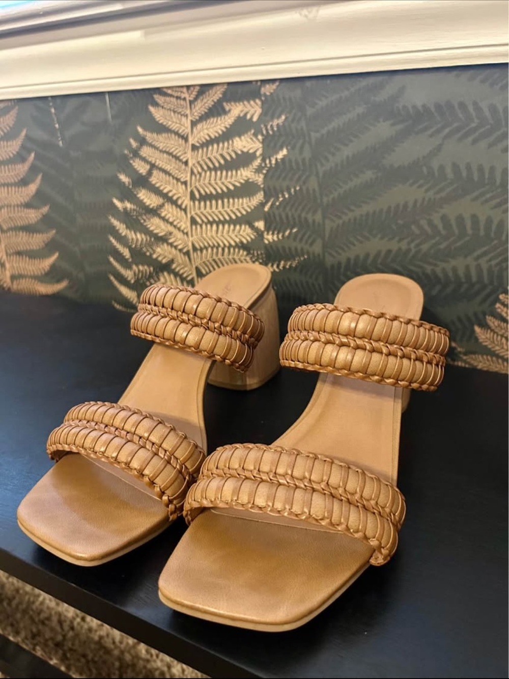 Universal Thread Braided Double-Strap Tan Block Heels